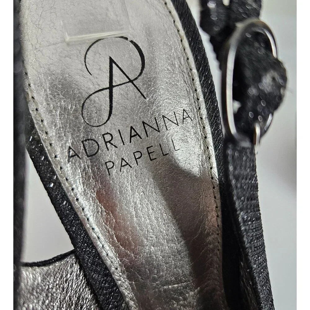 Adrianna Papell Womens Size 7 Black Glitter Peep Toe Slingback High Heels 4.5